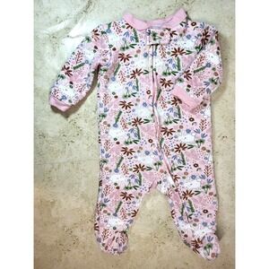 Chick Pea Quilted Sleeper Pink Bunnies Plants Full‎ Zip Front Footed 3-6 mo